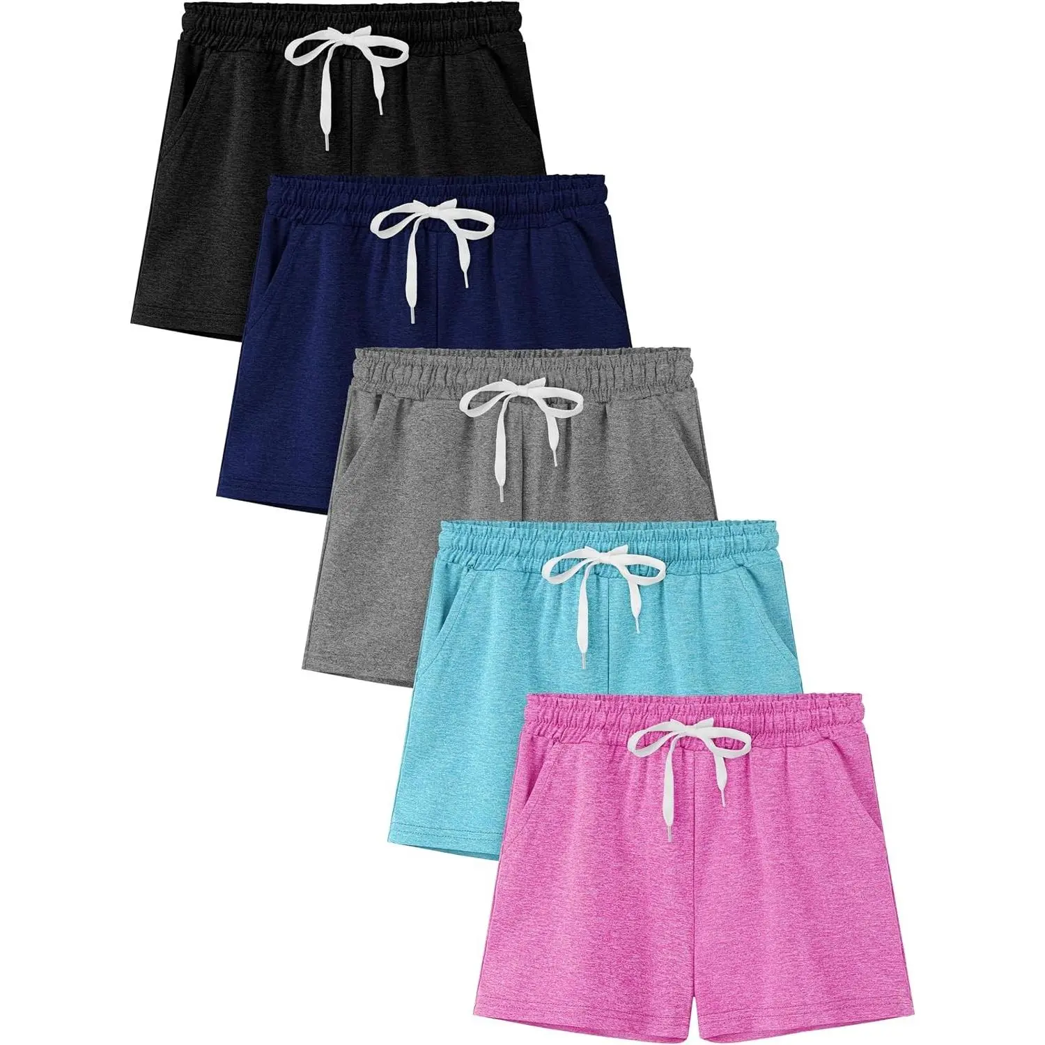 5 Pack Girls Athletic Shorts Dry-Fit Soccer Basketball Shorts Performance Teens Shorts with Drawstring and Pockets
