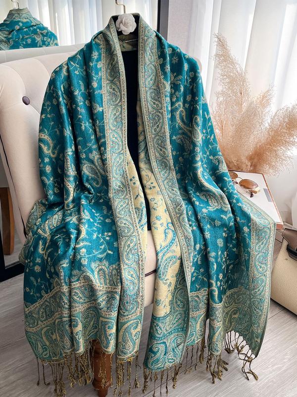 Bohemian Women's Pashmina Scarf, Long Printed Boho Style Shawl in Paisley Design, Soft and Stylish Headscarf in Multiple Colors