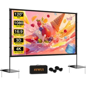 Outdoor-Projector-Screen-with-Stand - 120 inch Portable Projection Screen Indoor Outdoor Projector Screens 16:9 4K HD Lightweight Movie Screen with Carry Bag for Backyard Movie Night