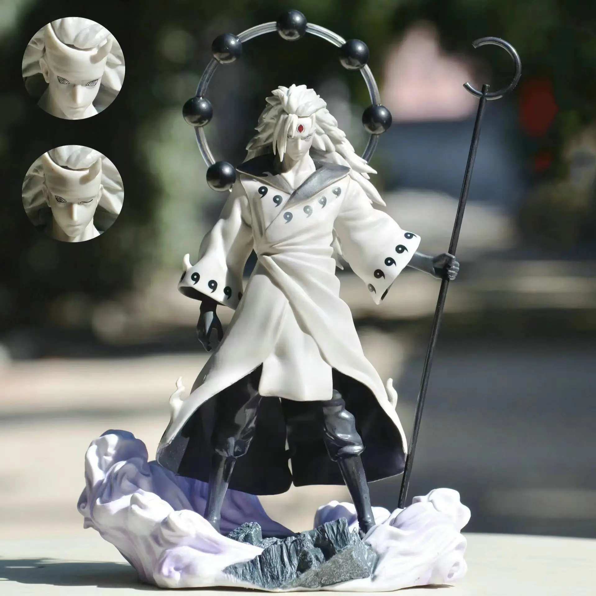 Naruto Uchiha Madara Six Paths Mode Figure, 28cm PVC Statue, Replaceable Head, Rinnegan Halo, Cloudy Base, Collectible Model Gift