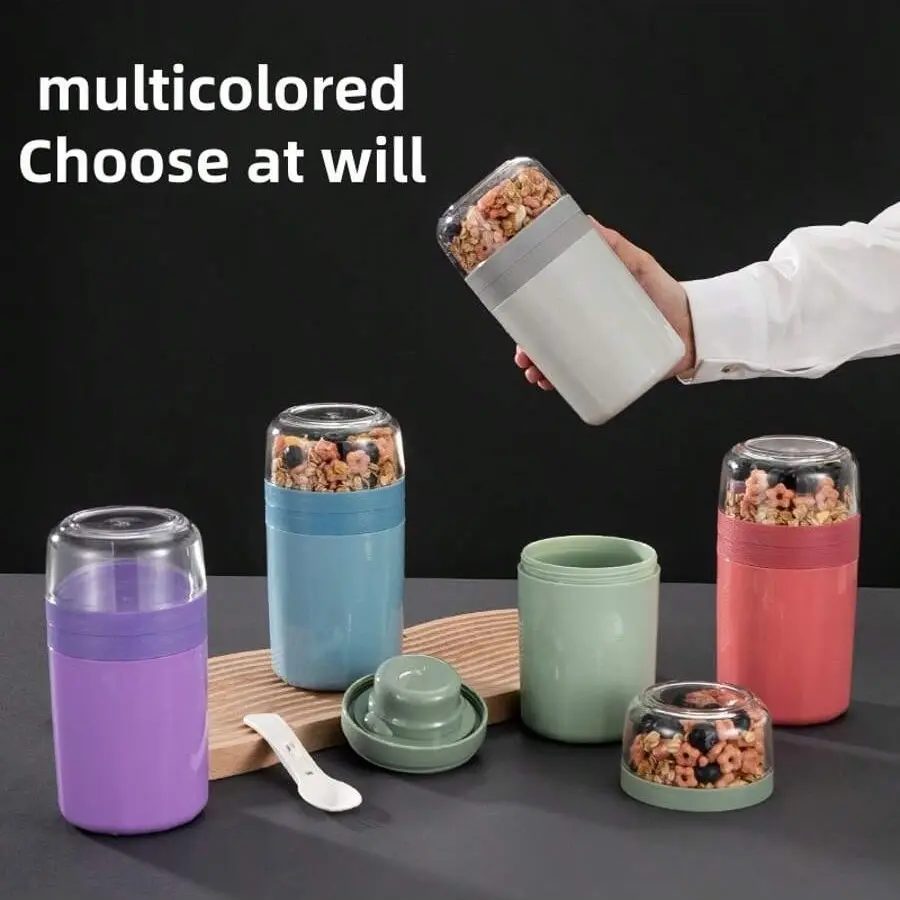 Reusable Yogurt Parfait Cup with Lid and Spoon, Plastic Overnight Oats Container, Dishwasher Safe, Perfect for On-The-Go Breakfast