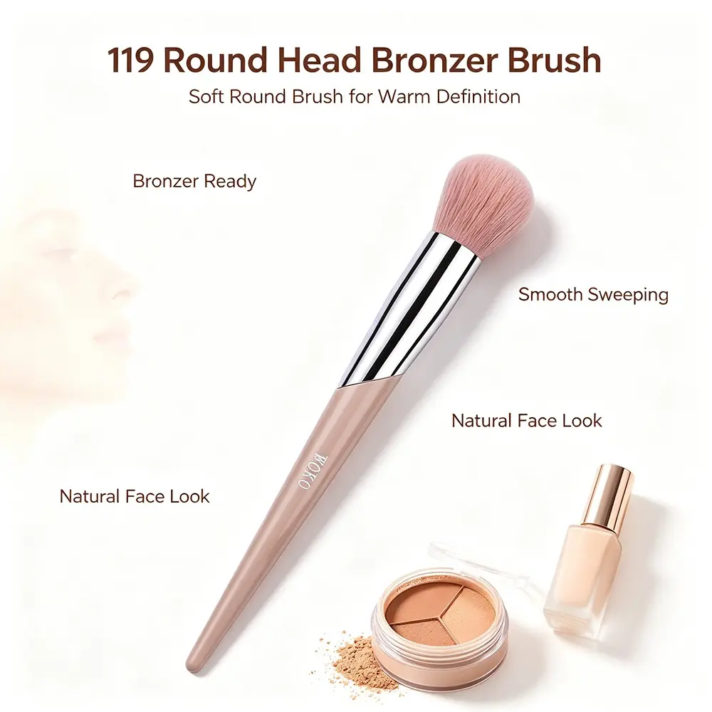 119 Round Head Bronzer Brush, Small Bronzer Brush for Contouring, Foundation Cream Bronzer Makeup Brushes, Round Head Contour Makeup Tools