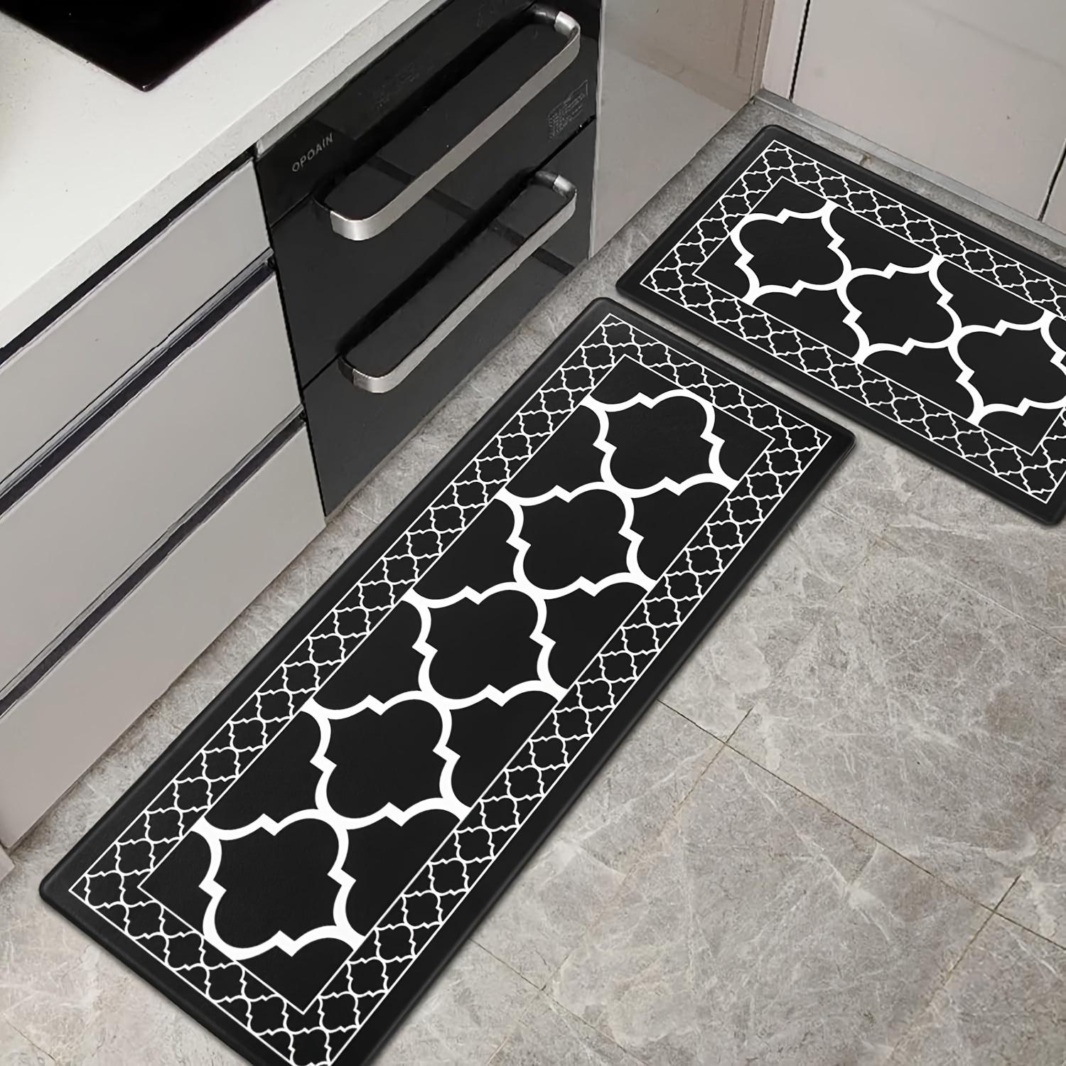 1pc of Long Kitchen Carpet, Moroccan Black Kitchen Mat Suitable for Flooring, Anti-Fatigue Kitchen Carpet