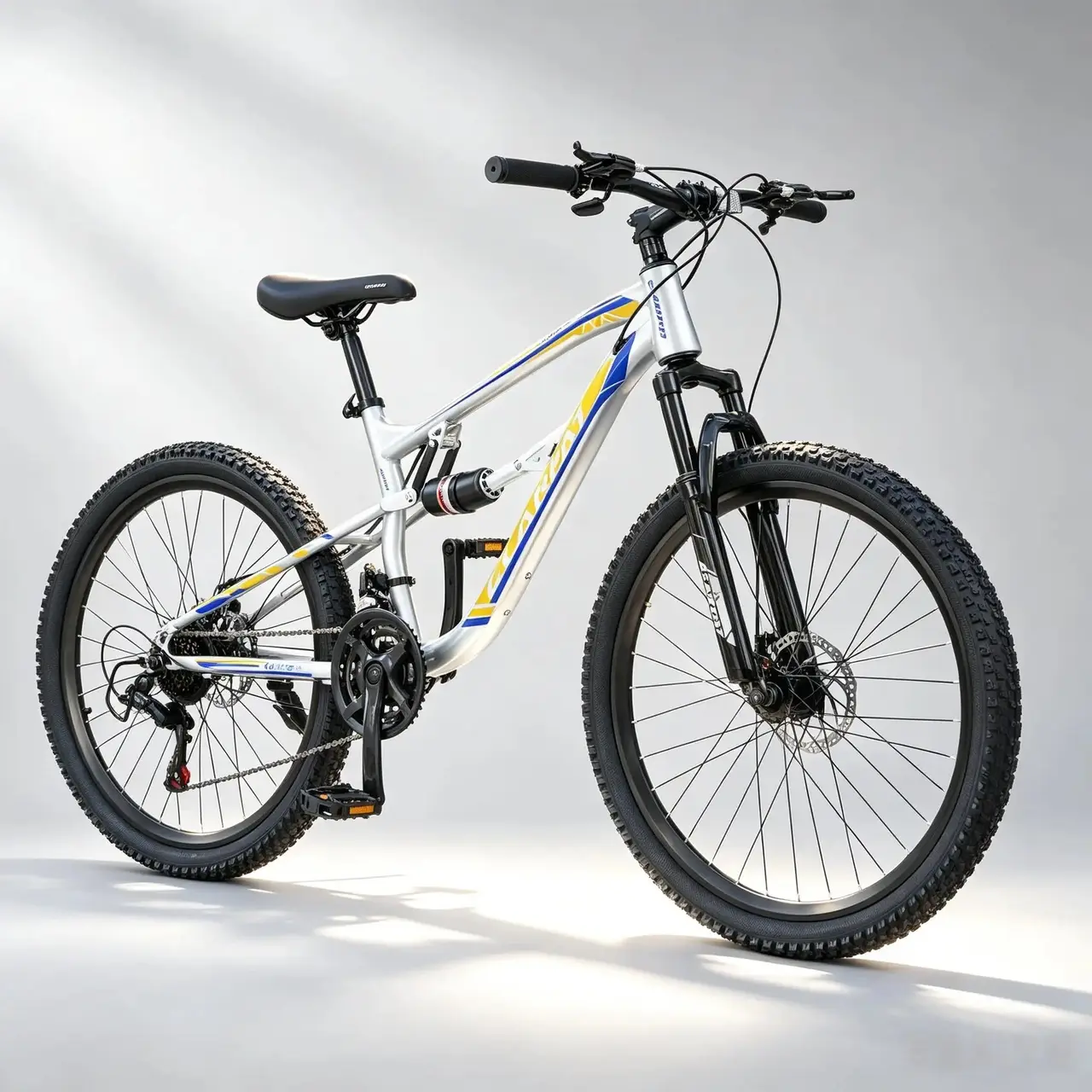 Ecarpat Unisex Teens' Dual Suspension Mountain Bike - 24/26 in, Full-Suspension Steel Frame, 7-Speed, Dual Disc Brakes, Height Adjustable, Spring Wheels, 85% Pre-Assembled for Outdoor Rides, Pre-Assembled 85%  folk valley mountain bike