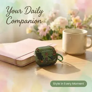Women’s Hard Wireless Earbud Protective Case, Vintage Green Forest Hummingbird Floral Oil Painting Shell With Matching Green Key Ring, Shockproof Nature Art Cover Compatible With AirPods 1 To 4 Pro 2 Pro 3 For Daily Stylish Carry (Earbuds Not Included)