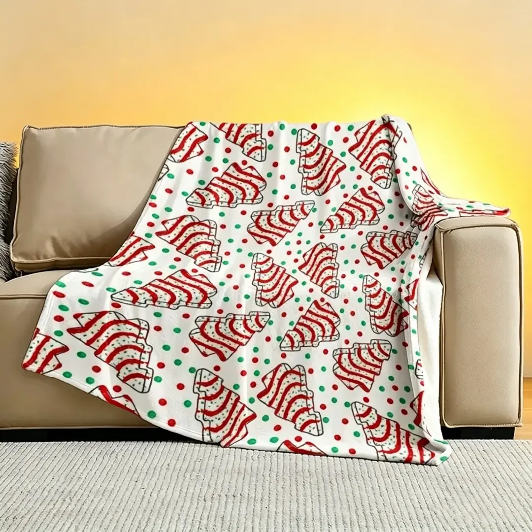 1pc Candy Stick Red and Green Polka Dot Throw Blanket, Large Size Print, Christmas Decor, Sofa Accent, Bedroom Setup, Create Holiday Atmosphere, Gift of Choice, Suitable for All Seasons