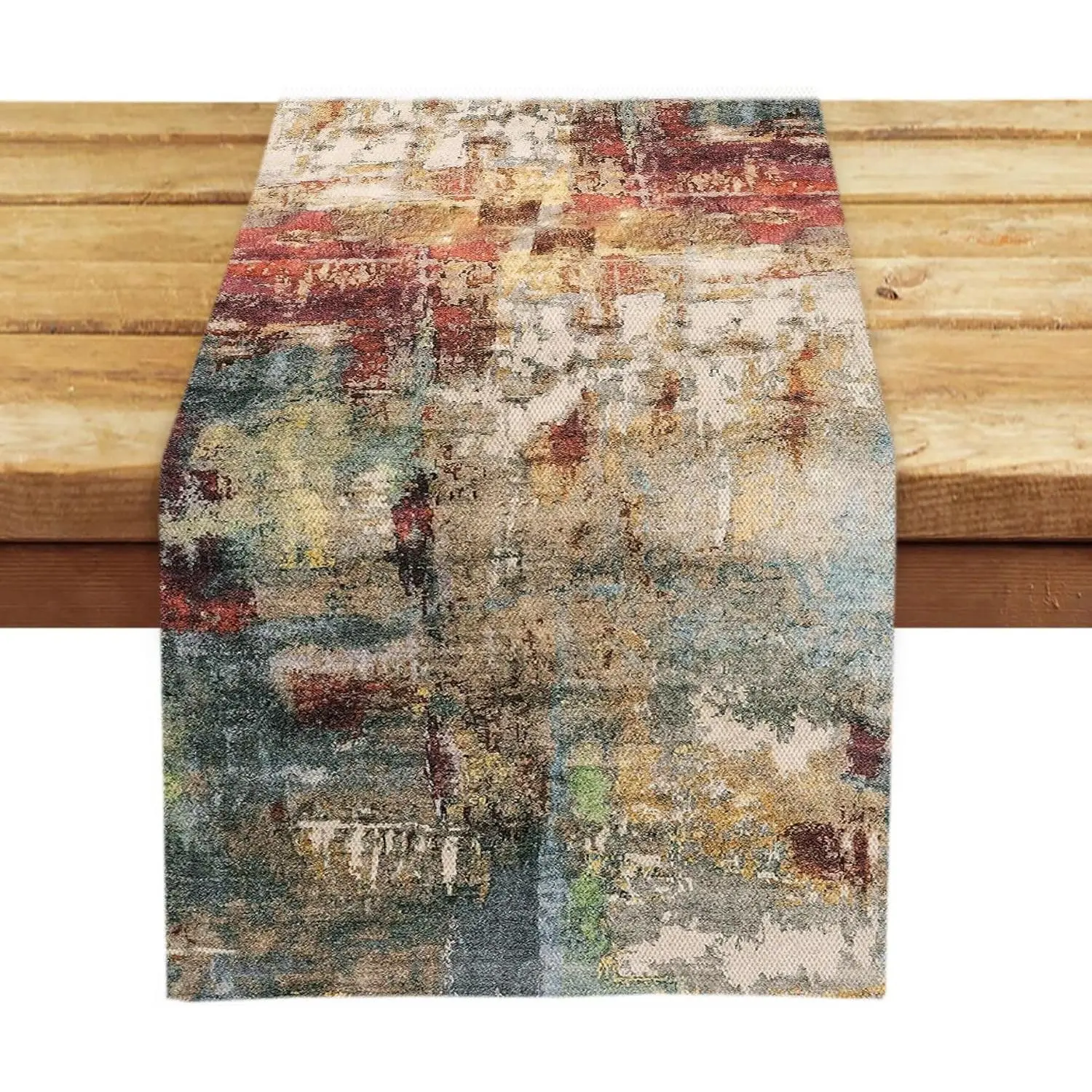 Modern Abstract Rust Colorful Table Runner 13 x 72 Inches Summer Runners for Tables Rustic Spring Fall Decorations for  Indoor Outdoor Table Decor