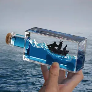Pearl Pirate Ship Fluid Bottle Ornament, 3D Dynamic Wave Float, Creative Nautical Collectible, Perfect Gift for Birthdays, Halloween, Christmas