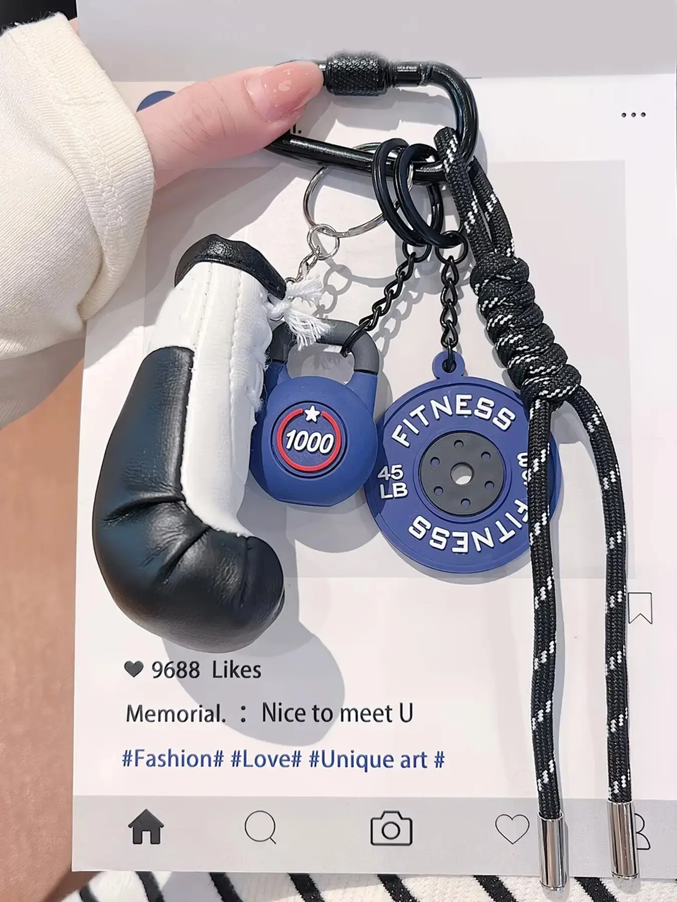 Sports Bag Charm, Boxing Glove & Fitness Equipment Keychain with Braided Cord & Secure Hook, Versatile Backpack Ornament, Nice Gift for Fitness Enthusiasts & Young Students, Key Charms