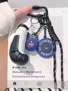 Sports Bag Charm, Boxing Glove & Fitness Equipment Keychain with Braided Cord & Secure Hook, Versatile Backpack Ornament, Nice Gift for Fitness Enthusiasts & Young Students