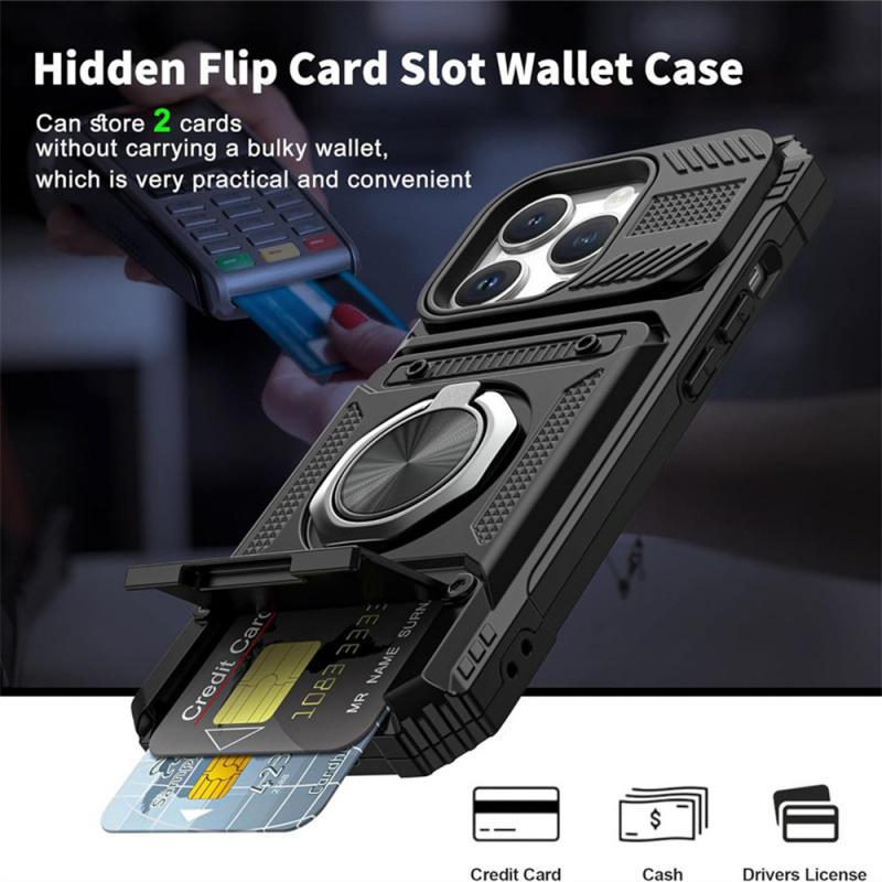 Case For iPhone 17 16E 16 15 14 13 Pro Max 11 Rotated Ring Kickstand Heavy Duty Drop Protection Wallet Phone Case Cover