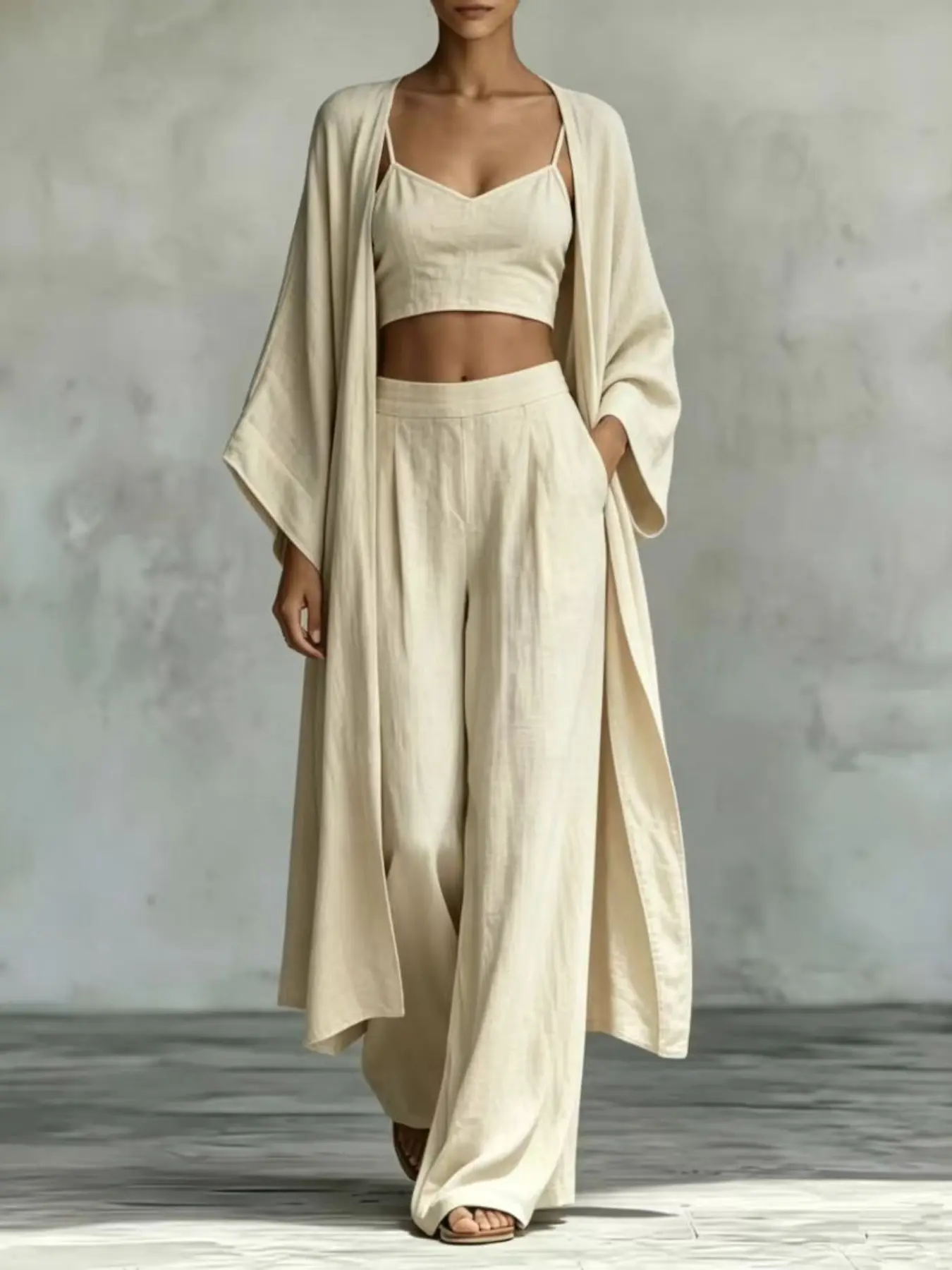2026 Spring Summer New Straight Leg Solid Color Travel Set, Comfortable Baggy Loose Fit Casual Three-Piece Set, Lazy Wear Versatile