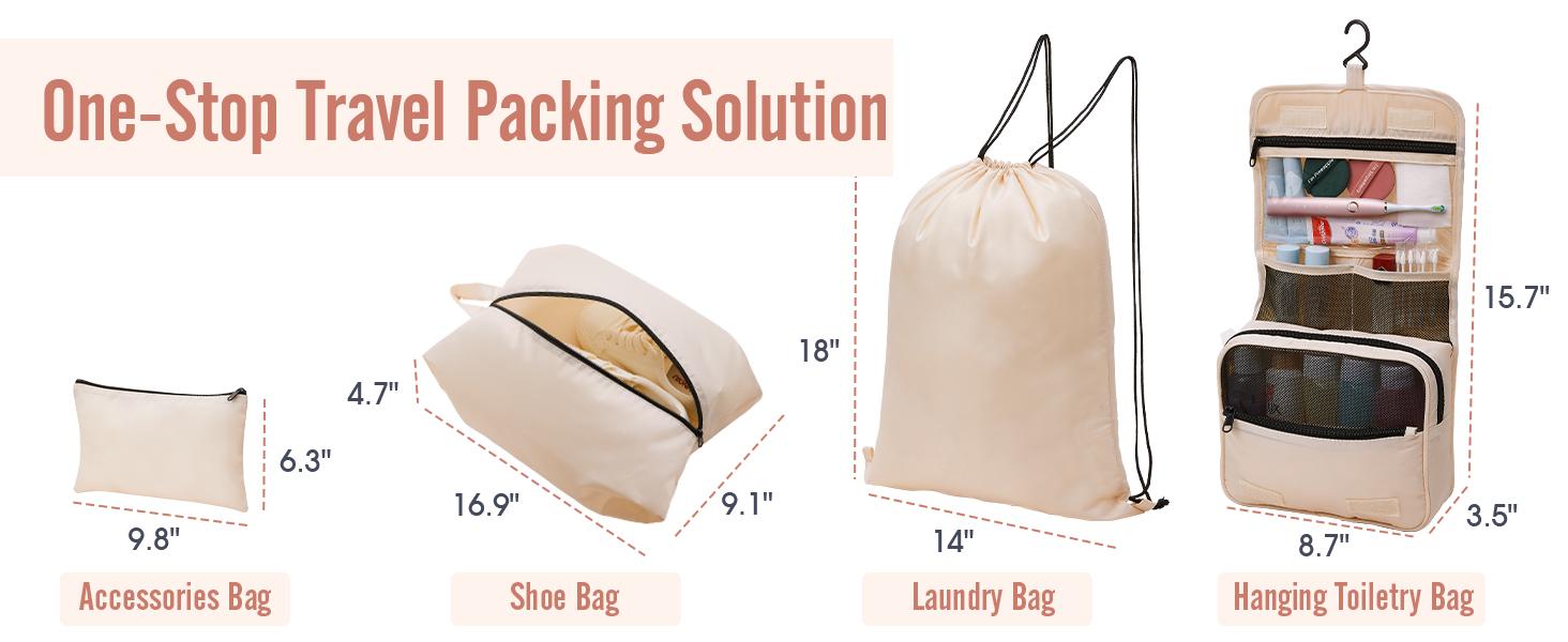 8 Set Packing Cubes for Luggage,Suitcase Organizer in 4 Sizes with Hanging Toiletry Bag and Large Laundry Bag, Carry-On Luggage with Accessories Bag, Cream