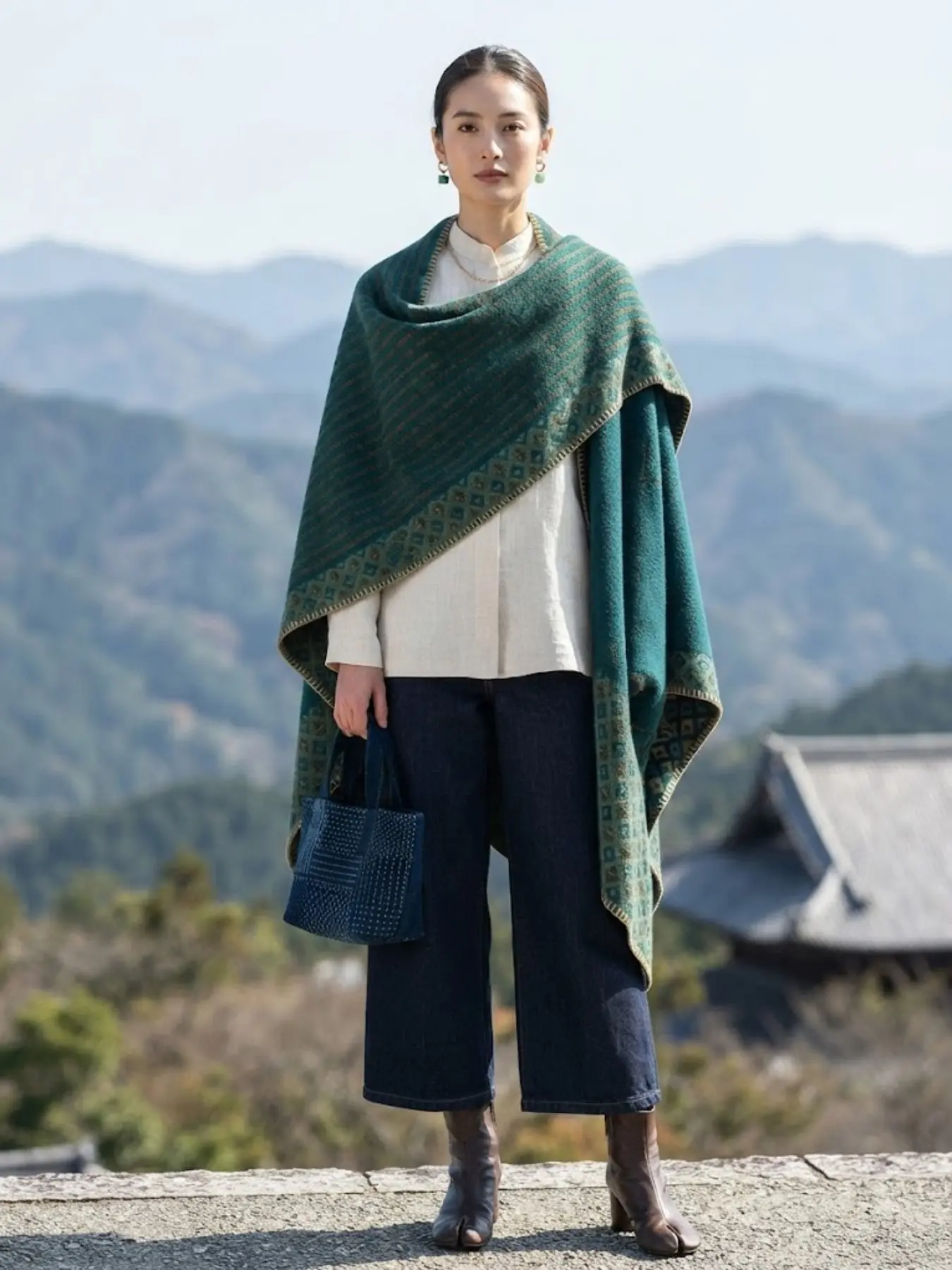 Autumn Winter Imitation Cashmere Ethnic Style Shawl, Long Plaid Wrap Blanket, Thickened Scarf for Travel, Warm Air Conditioning Room Cover