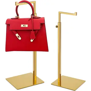 2 Pack Gold Purse Display Stand Adjustable Height Stainless Steel Non-slip Base Handbag Display Rack 22lbs Large Bags Luxury Purse Holder for Table Retail Closet