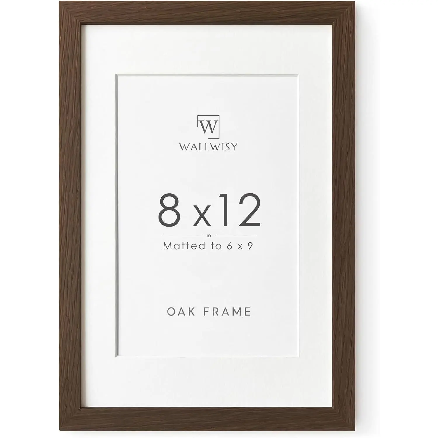 8x12 Picture Frame, Solid Oak Wood 8x12 Photo Frames with Mat to 6x9 |   12x8 Natural Oak Frame, Wall and Tabletop Display, Horizontal or Vertical Display, Walnut color, Set of 1