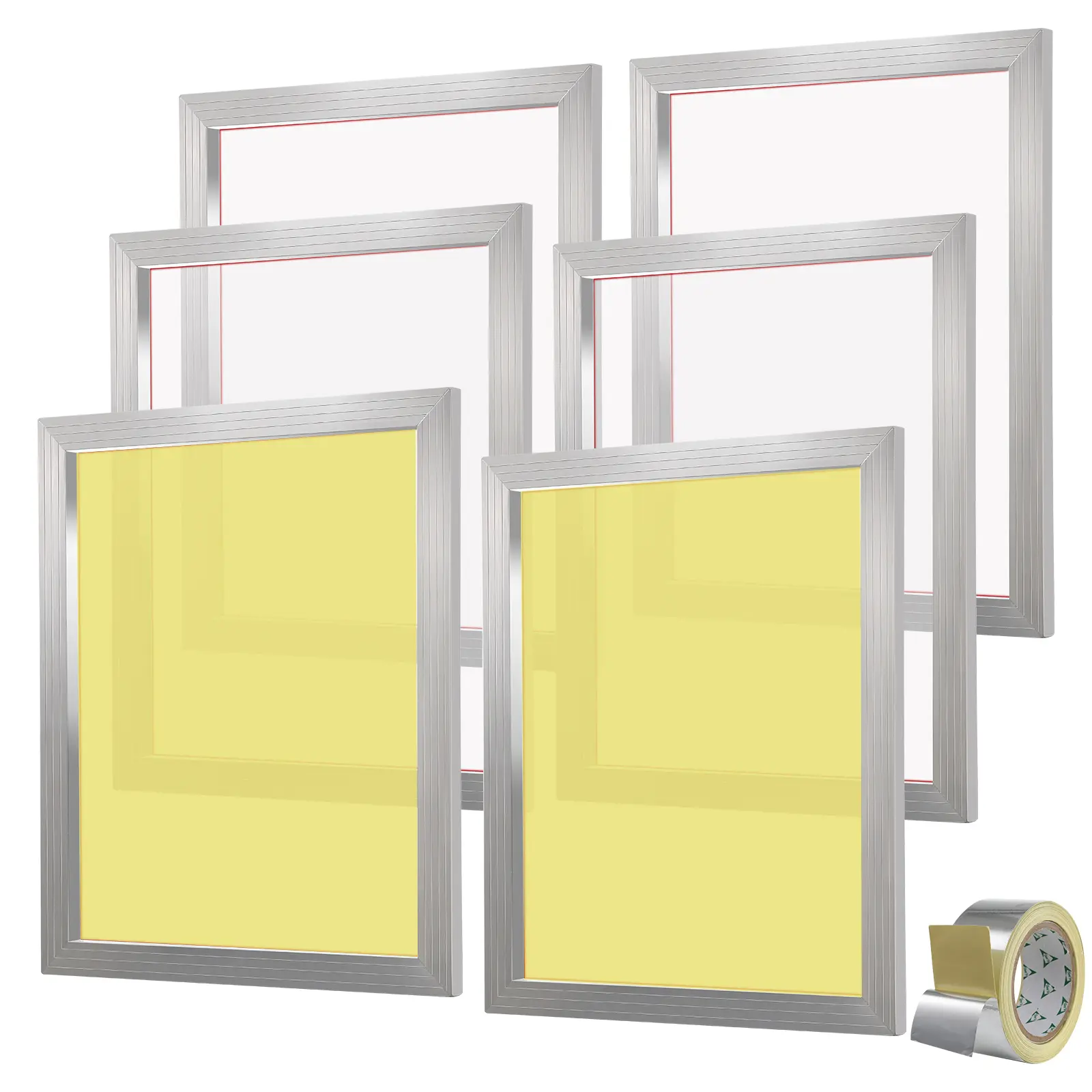 Screen Printing Kit, 6 Pieces Aluminum Silk Screen Printing Frames, 20x24inch Silk Screen Printing Frame with 110 Count Mesh, High Tension Nylon Mesh and Sealing Tape for T-shirts DIY Printing