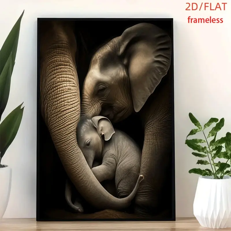 frameless Elephant Family Decal Art Decor Print Poster, Wall Art for Living Room, Bedroom, Office, Dining Room & Bar, Perfect Gift & Home Decor, 12in x 16in