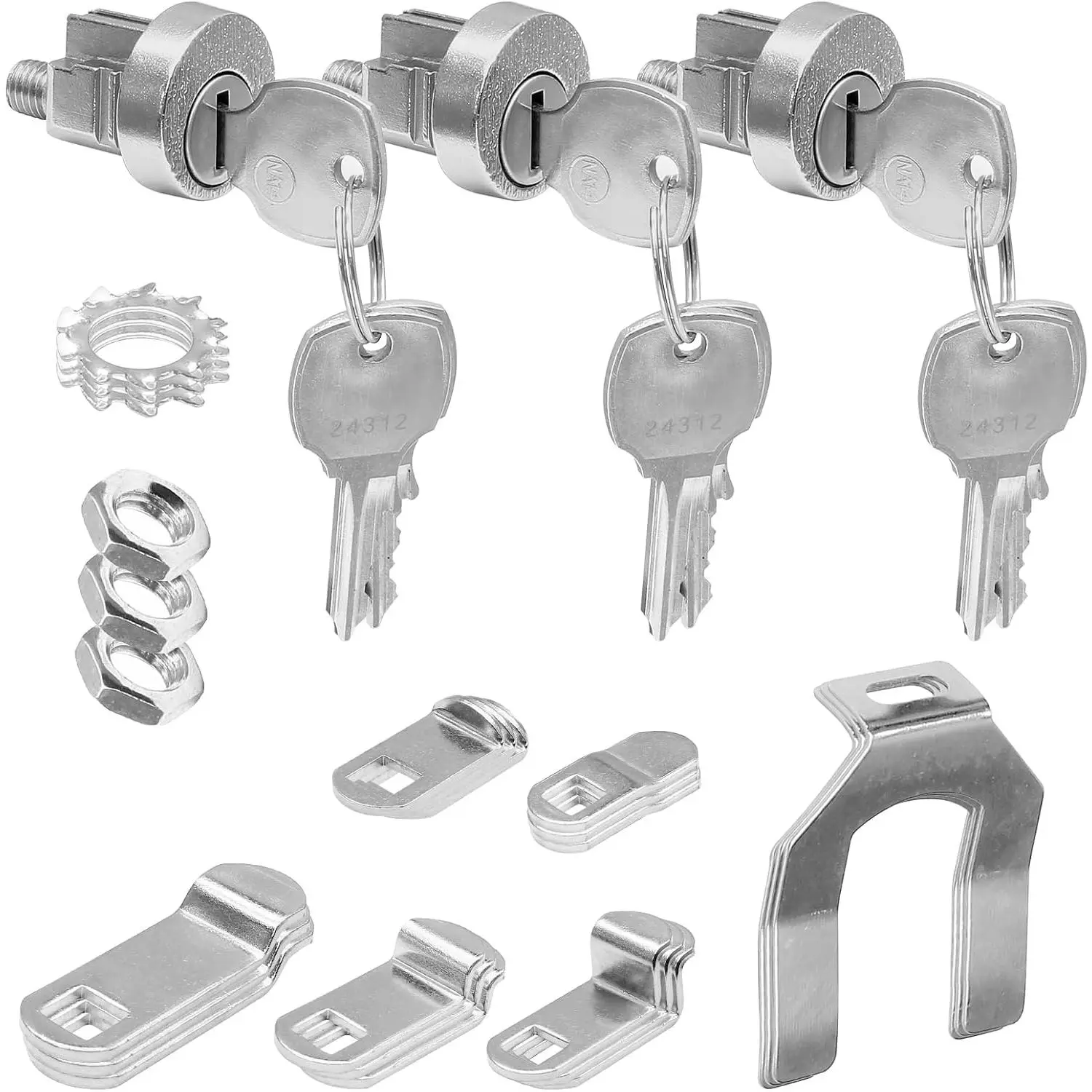 3 Pack Mailbox Lock Replacement with Key, Nickel Finish for USPS Mailbox