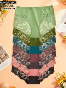 Random 5-Pack Plus Size Women's Briefs, Breathable Lace Triangle Panties, Underwear, Random Colors, High Elasticity, All-Season Elegant Fashion