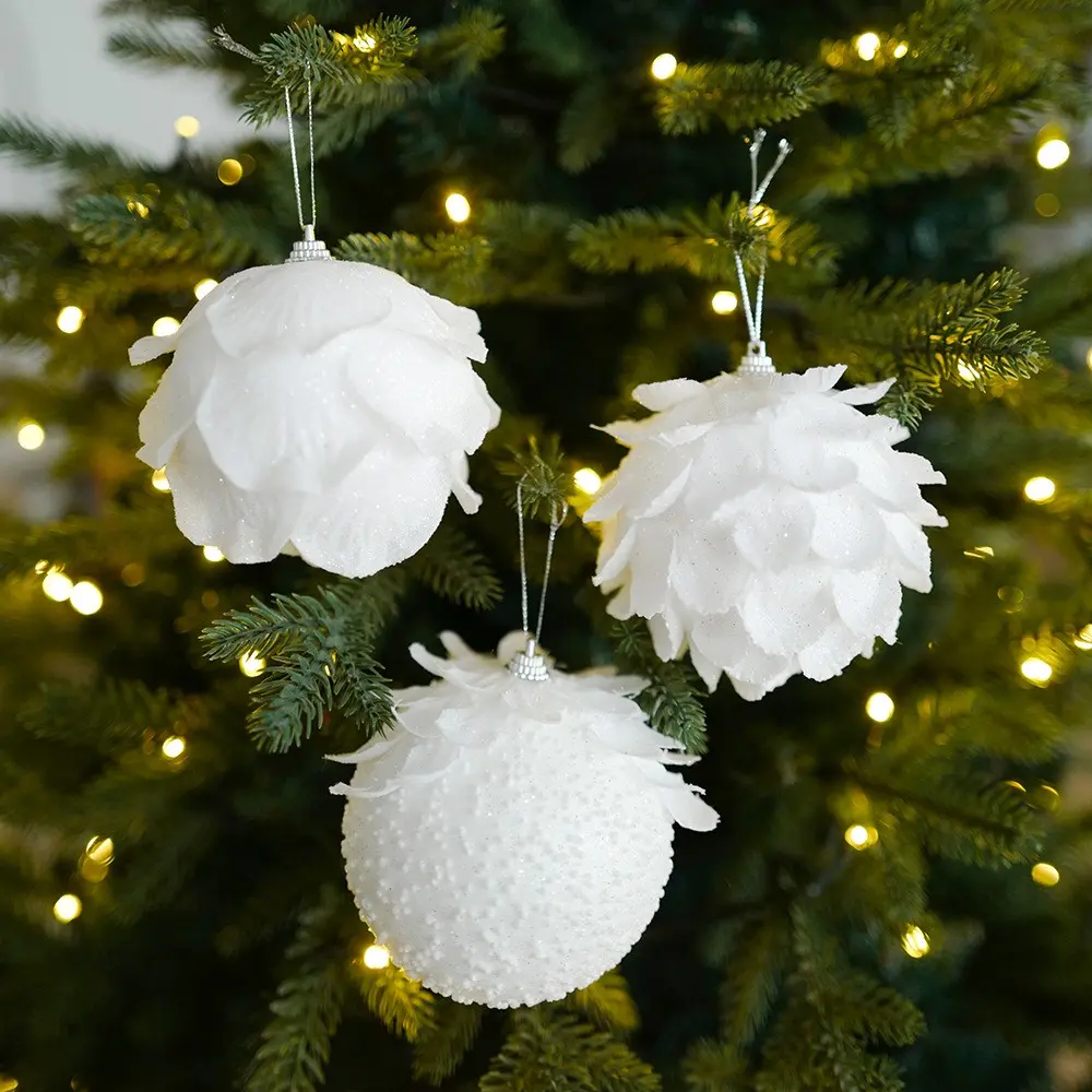3-Pack Christmas Tree Baubles, Petal Foam Ball Hanging Ornaments, Window Decorative Spheres, 8cm Diameter, Festive Holiday Decorations