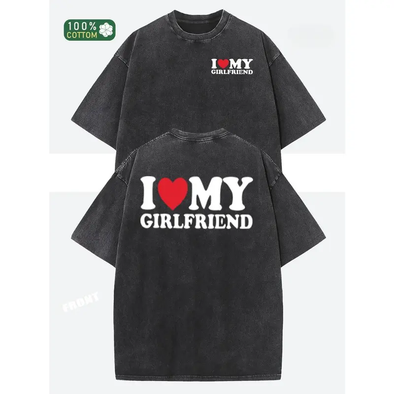 Menswear Oversized Distressed Casual Festive Alphabet Print Pure Cotton Short-Sleeve Round-Neck Loose Hip-Hop Retro Street Basic Top for Men and Women (Autumn-Summer Wear)