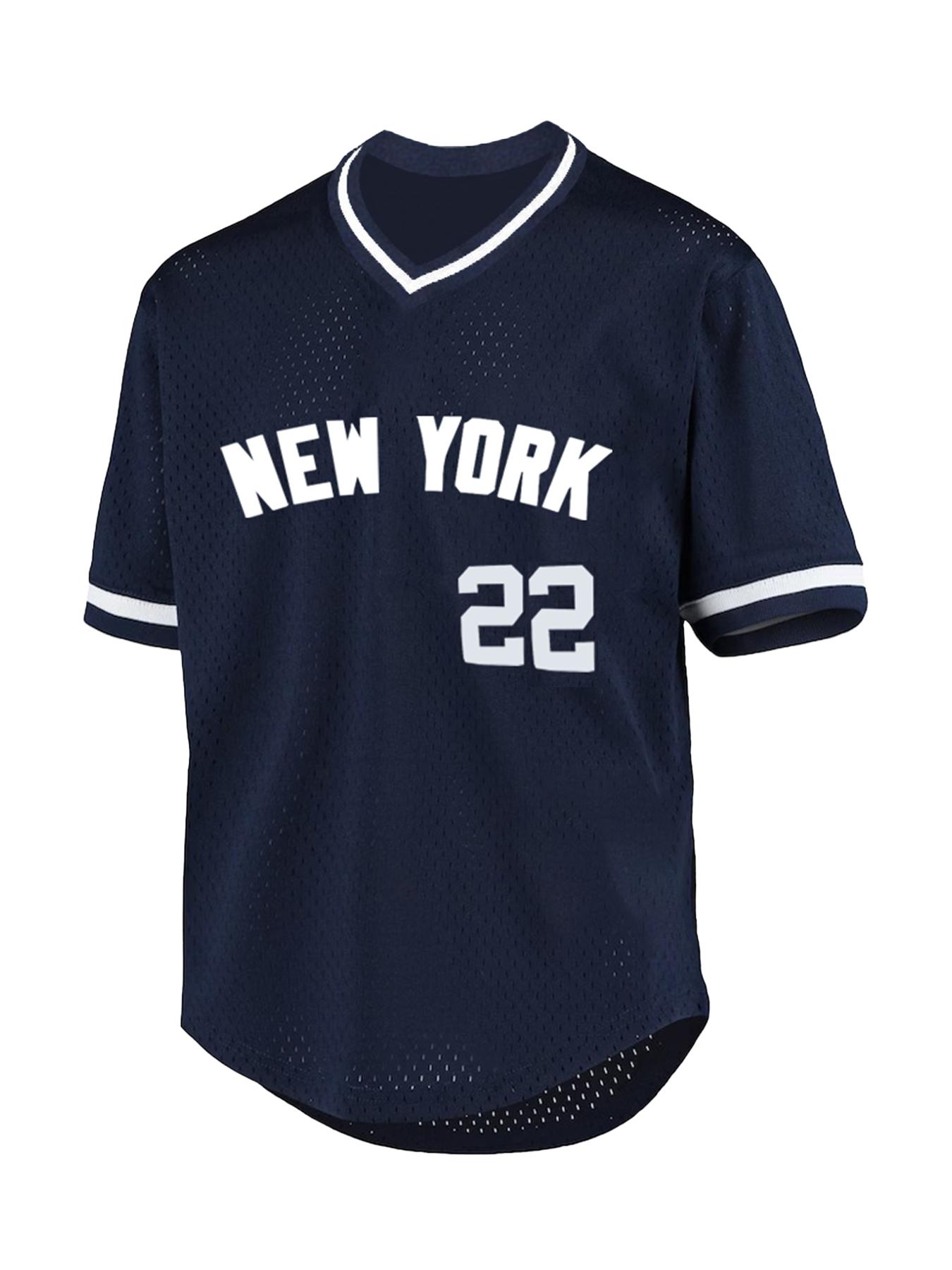 Men's Letter & Number Embroidery Striped Trim Baseball Jersey, Breathable V Neck Short Sleeve Top for Training & Competition, Baseball Clothing for Men