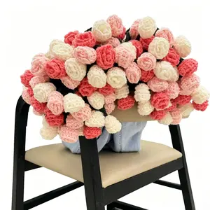 Handmade 52 Mini Crochet Rose Bouquet Convertible Wrap Blanket, Everlasting No Wither Floral Wrapped Knit Throw, Premium Soft Milk Cotton Decor Lap Blanket, Romantic Keepsake Gift for Girlfriend Wife on Valentine’s Day & Wedding Anniversary