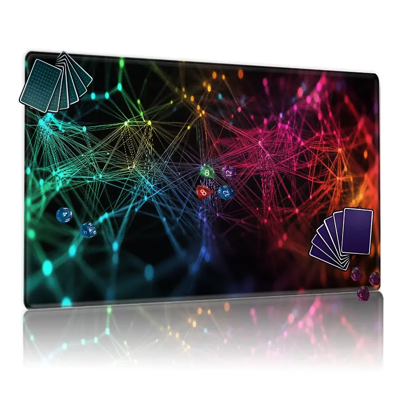 Vibrant Abstract Network MTG Playmat 12x24inch Non-Slip, Glowing Nodes Dynamic Pattern for TCG Card Games, Perfect for Party & Family Use, Great Gift for Tech/Connectivity Enthusiasts
