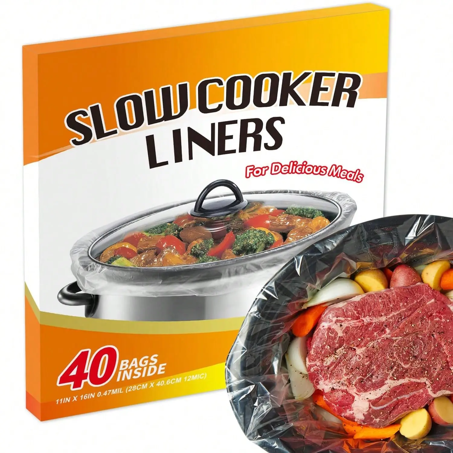 Slow Cooker Liner, Kitchen Disposable Cooking Bags, Fits Oval or Round Pots, 16x11 Inches, 40 Pieces, Convenient One-Time Use