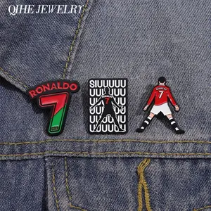 Cartoon Football Player Character Badge Enamel Pins Creative Number 7 Brooches Clothes Lapel Badge Jewelry Gift for Fans Friends