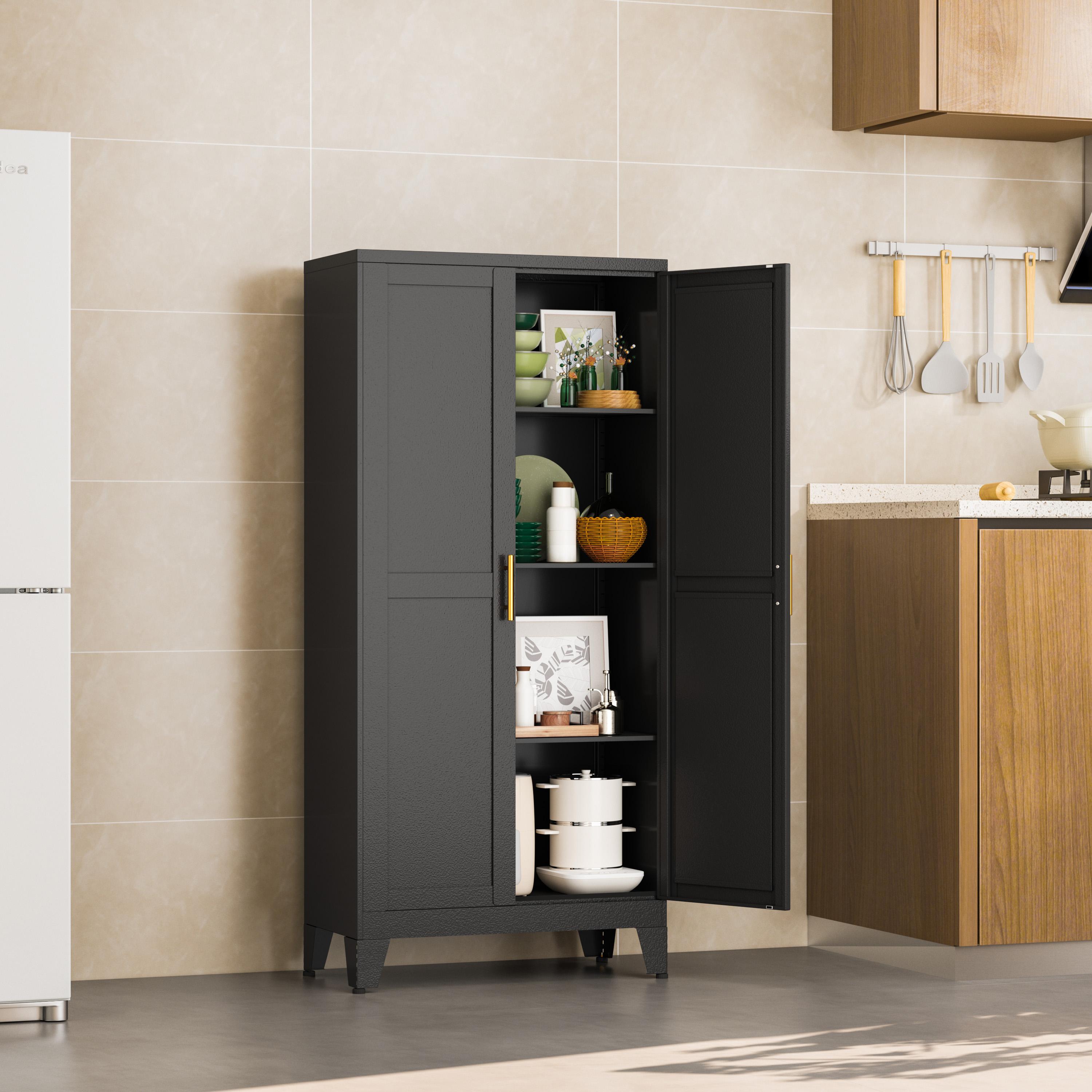 Metal Pantry Cabinet 47" with 2 Doors & 3 Adjustable Shelves, Kitchen Pantry Storage Cabinets for Dining Room, Living Room, Bathroom Furniture Organization storage cabinets drawer dresser  Cupboard Organizer