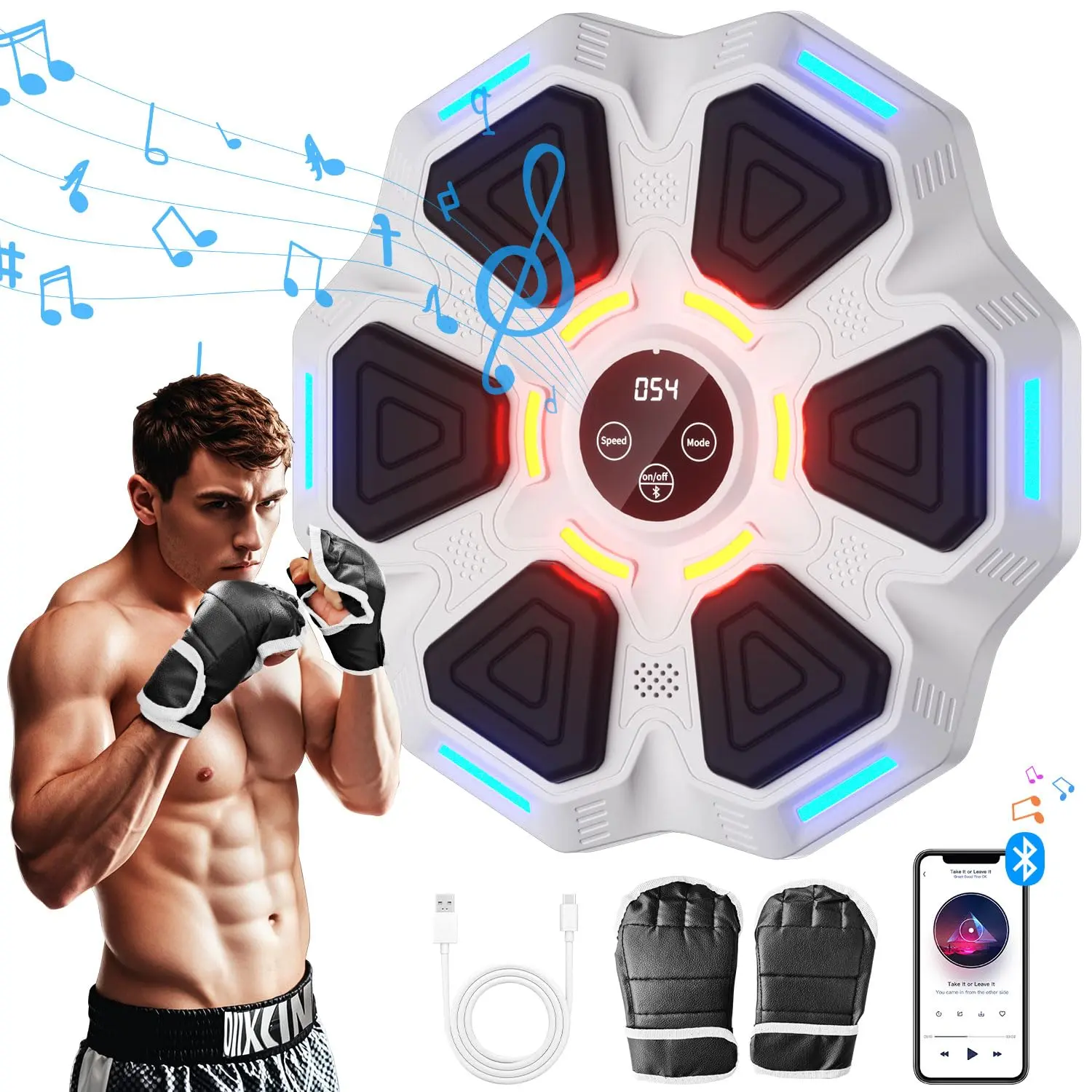 Smart Music Boxing Machine with Bluetooth, Wall-Mounted Interactive Training Equipment with 9 Modes for Kids and Adults Home Gym, Adjustable Difficulty, Unisex, All Ages, Easy Installation, Improve Agility, Martial Arts, Smart Bluetooth Connectivity, Wall