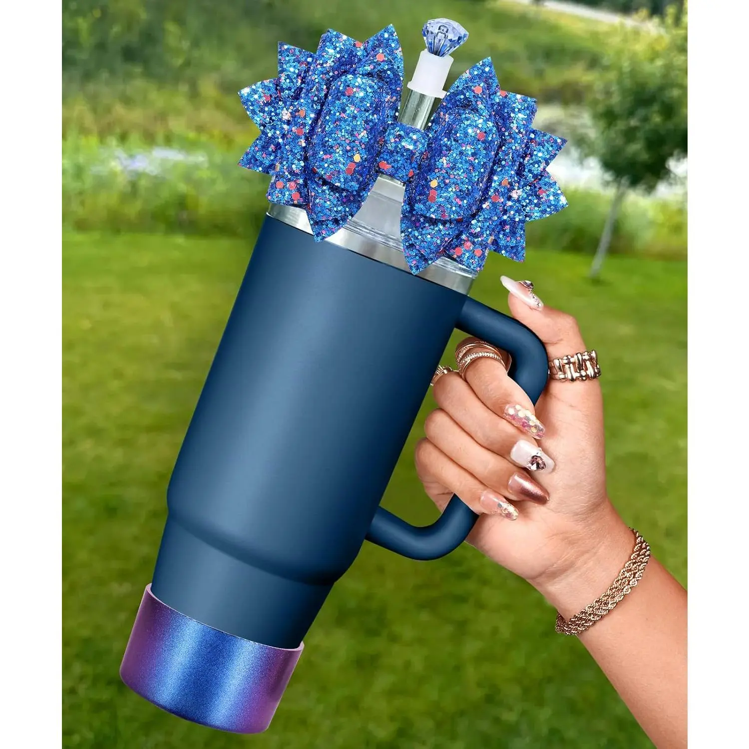Bow Straw Topper with Cup Bootfor  40 30 oz - Bling Bow and  Cover Caps with Bottom Protector 3 count Sets for Tumbler Accessories