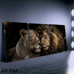 2D 3-piece set of wooden framed canvas posters featuring lion couples, love, and animal art wall paintings, suitable for living rooms, bedrooms, bathrooms, offices, cafes, gyms, and home holiday decorations. Ideal gift for friends, perfect room decoration