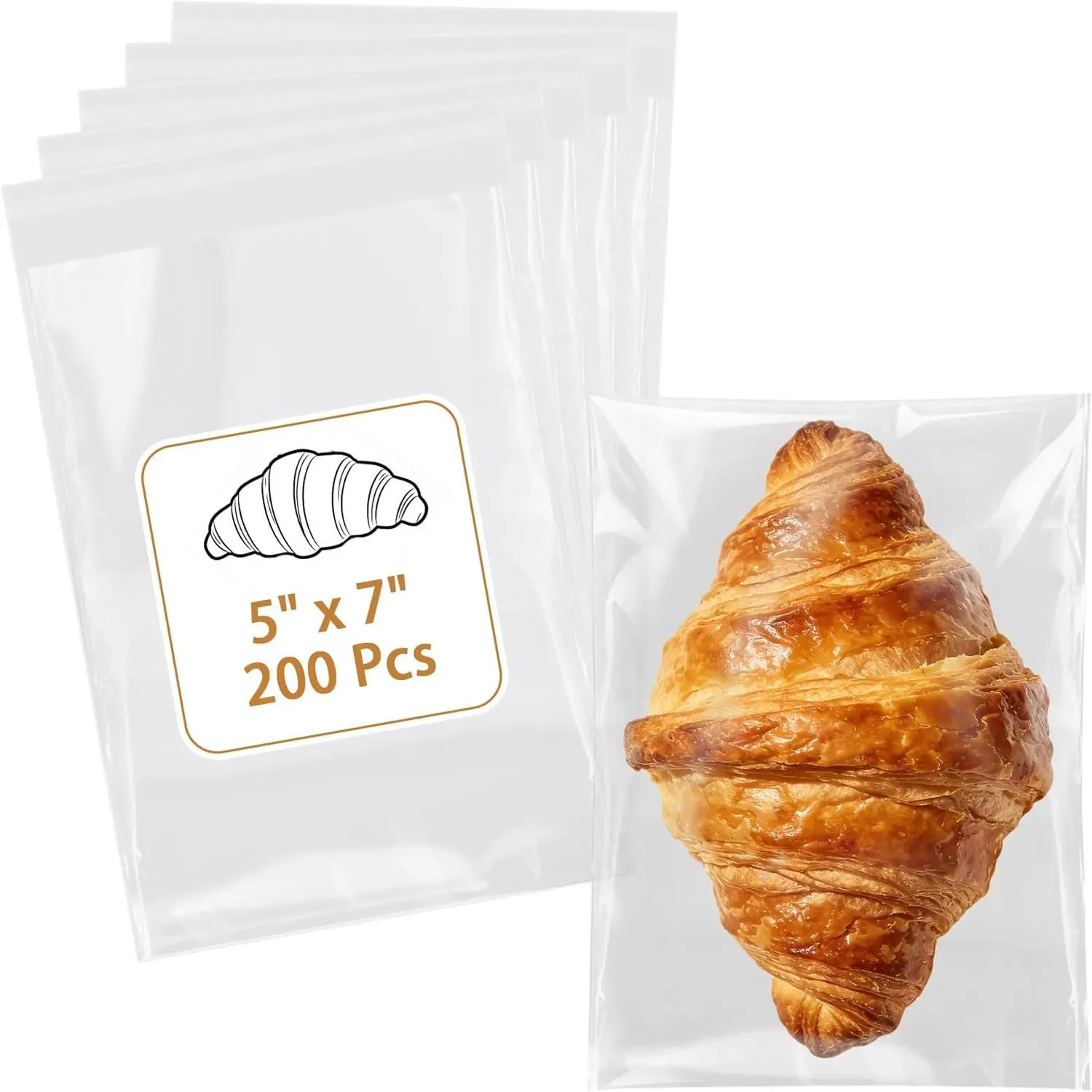 Cookie Bags with Seal, 200 count (5x7 Inches) Self Sealing Cellophane Bag, Individual Clear Sealable  Packaging for Party Favors, Baked Goods, Snacks & Candy