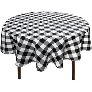 Checkered Round Tablecloth 60 Inch - Waterproof Stain and Wrinkle Resistant Washable Fabric Table Cloth for Dining Room Party Outdoor Picnic, Black and White