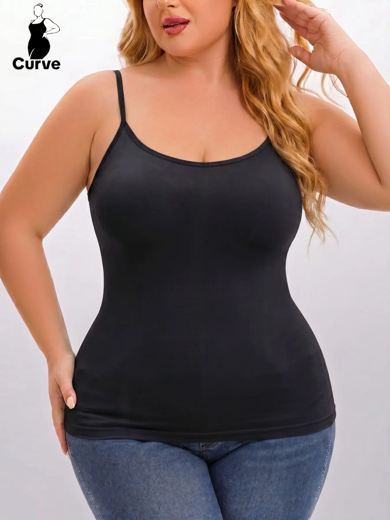 Plus Size Women's Plain Seamless Spaghetti Strap Tank Top, Breathable Tank Tops Comfortable Vest for Summer Shopping, Casual Sleeveless Cami Daily Wear, Soft Elastic Fabric