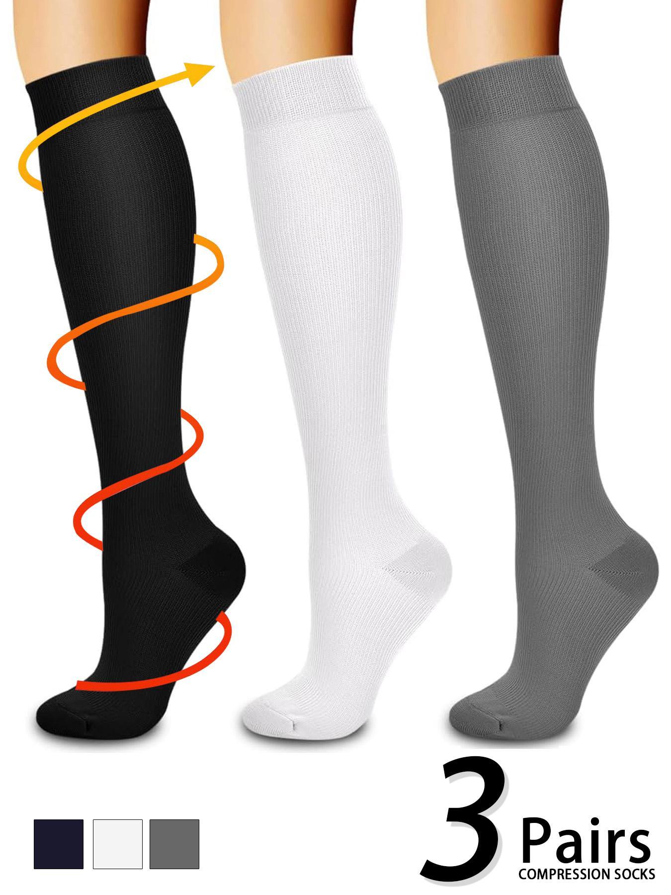 3 pairs of men's and women's compression socks with a compression rating of 15-20 mmHg in a knee-high design for running, performance and recovery, available in a range of colours to help improve circulation Athletic Socks