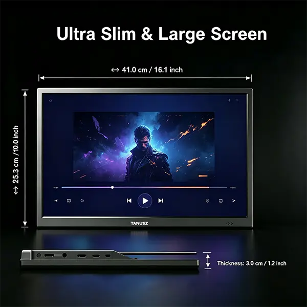 TANUSZ 17.3 Inch 1600x900 Portable HD IPS Monitor, External Second Screen for Laptop & Game Consoles