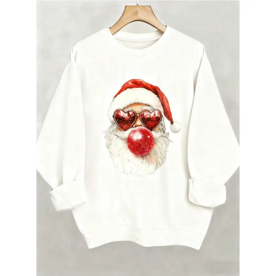 Retro Santa Claus Blowing Bubbles, Christmas & New Year, Women Fall/Winter Tops