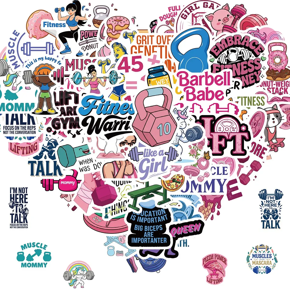 50pcs Motivational Gym Stickers, Workout and Fitness Sticker Pack, Vinyl Decals for Water Bottles, Laptops, Planners, Men, Women, Teens, Assorted Decals, Cool Stickers, Sticker Set