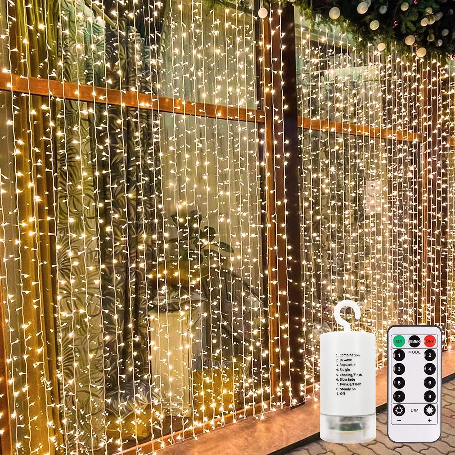 9.8ft*9.8ft Curtain Lights Battery Operated with Remote Warm White| 300 LED Hanging Light Timer Fairy Curtain Lights for Bedroom Patio Wedding Backdrop Party Decór