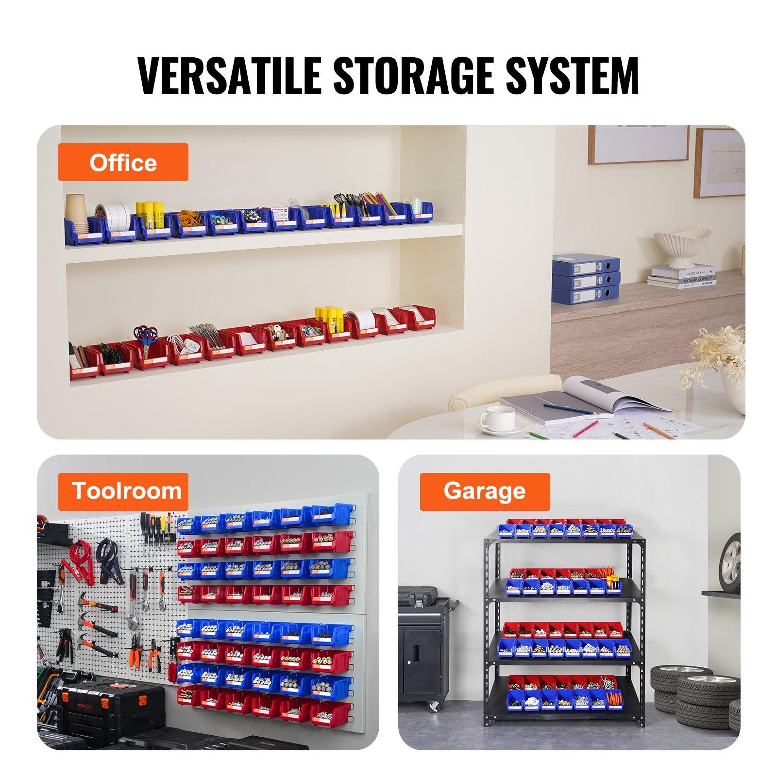 VEVOR Plastic Storage Bin, (5-Inch x 4-Inch x 3-Inch), Hanging Stackable Storage Organizer Bin, Blue/Red, 24-Pack, Heavy Duty Stacking Containers for Closet, Kitchen, Office, or Pantry Organization VEVOR Plastic Storage Bin, (5-Inch x 4-Inch x 3-Inch), Hanging Stackable Storage Organizer Bin, Blue/Red, 24-Pack, Heavy Duty Stacking Containers for Closet, Kitchen, Office, or Pantry Organization