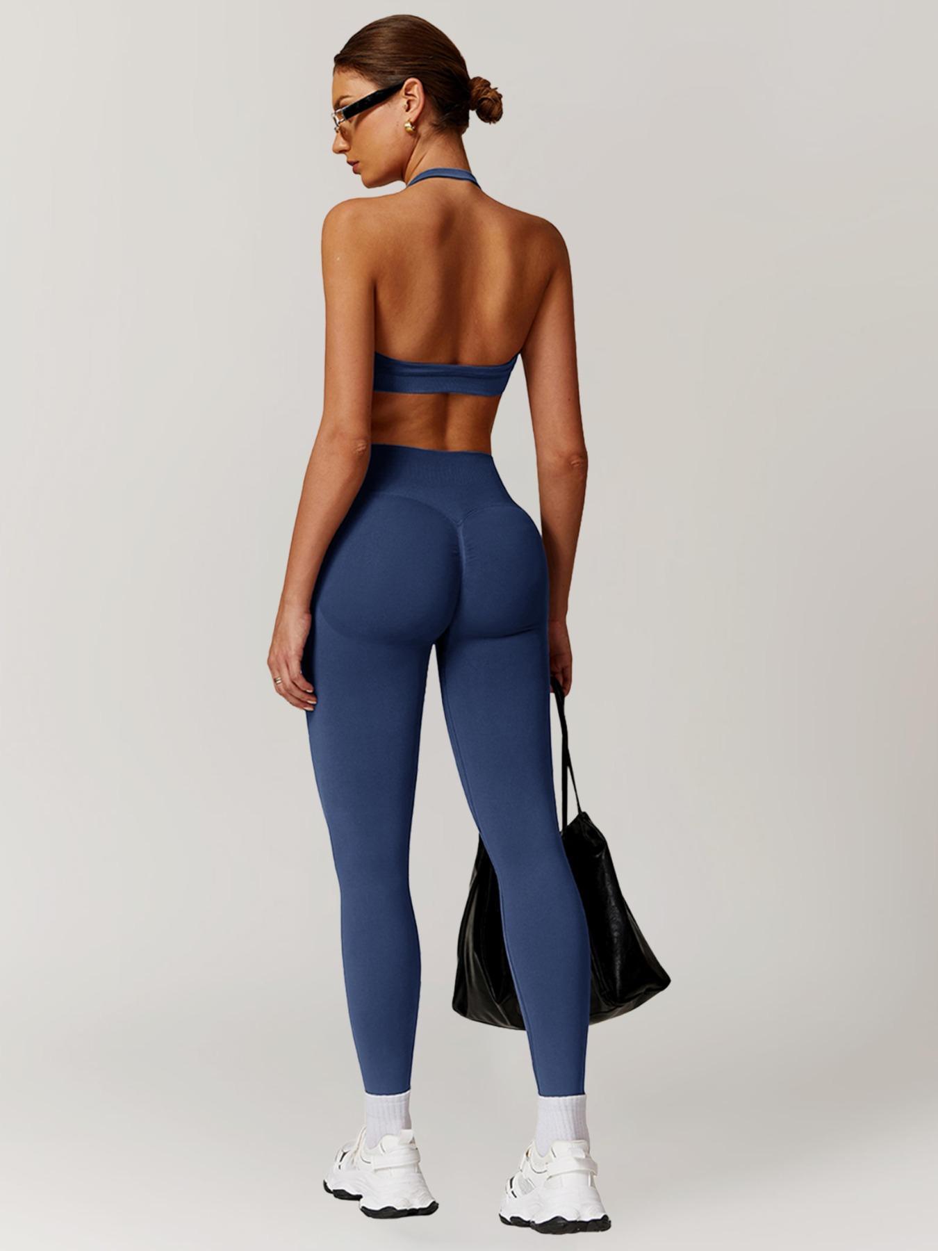 Women's Breathable High-Stretch Sporty Two-Piece Set, Workout Gym Clothing, Seamless Backless Sports Bra & Stretchy Leggings, Suitable for Running and Fitness