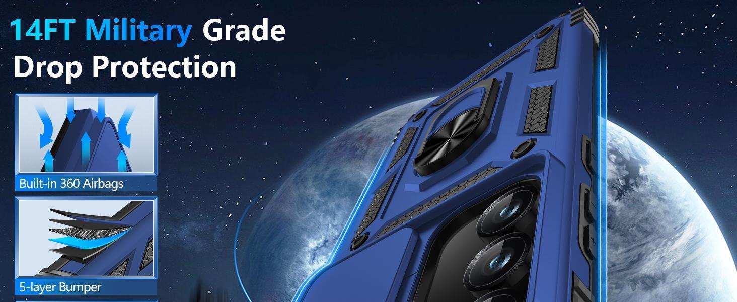 for Samsung Galaxy S25 FE Case with Screen Protector & Slide Camera Lens Cover, Built-in Magnetic Ring Stand Shockproof Protective Phone Case for Samsung S25 FE Case (Blue)