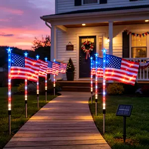 Lighted Holiday Displays 8-Pack Solar American Flag Lights Outdoor, 4Th of July Decorations Outdoor, Solar Flag Patriotic Lights, 2 Modes Garden Stake Lights for Yard, Pathway, Independence Day, 250Th Anniversary (Red White And Blue)