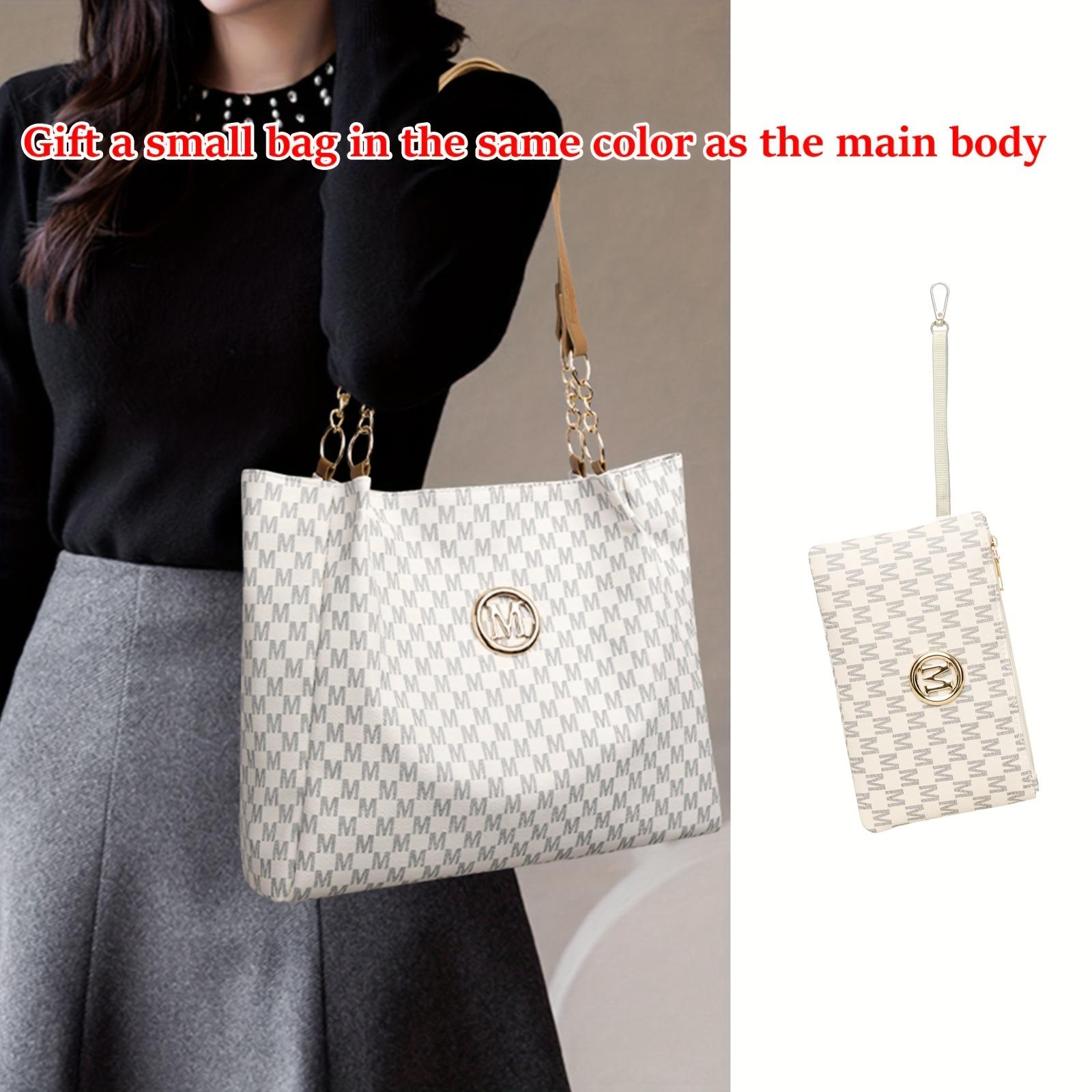 Two-piece set with large-capacity single shoulder bag, perfect for elegant urban women. Features a Lotus M print, stylish M-shaped metal buckle design, lightweight fixed shoulder strap, Lightweight style, suitable for various occasions-ideal gift