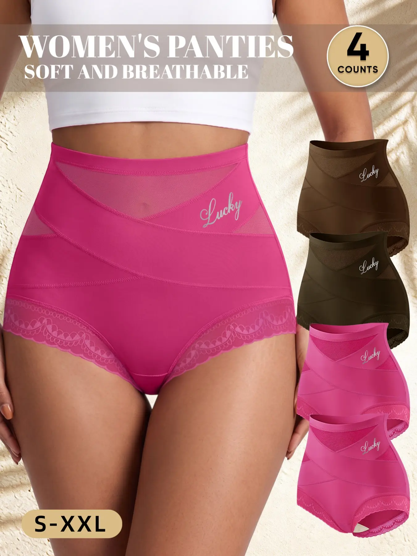 4-Pack Lucky Brand Cross-Lace Mesh Women's Underwear, Breathable Soft Basics, Sizes S-Xxl, Multi-Color, All Seasons