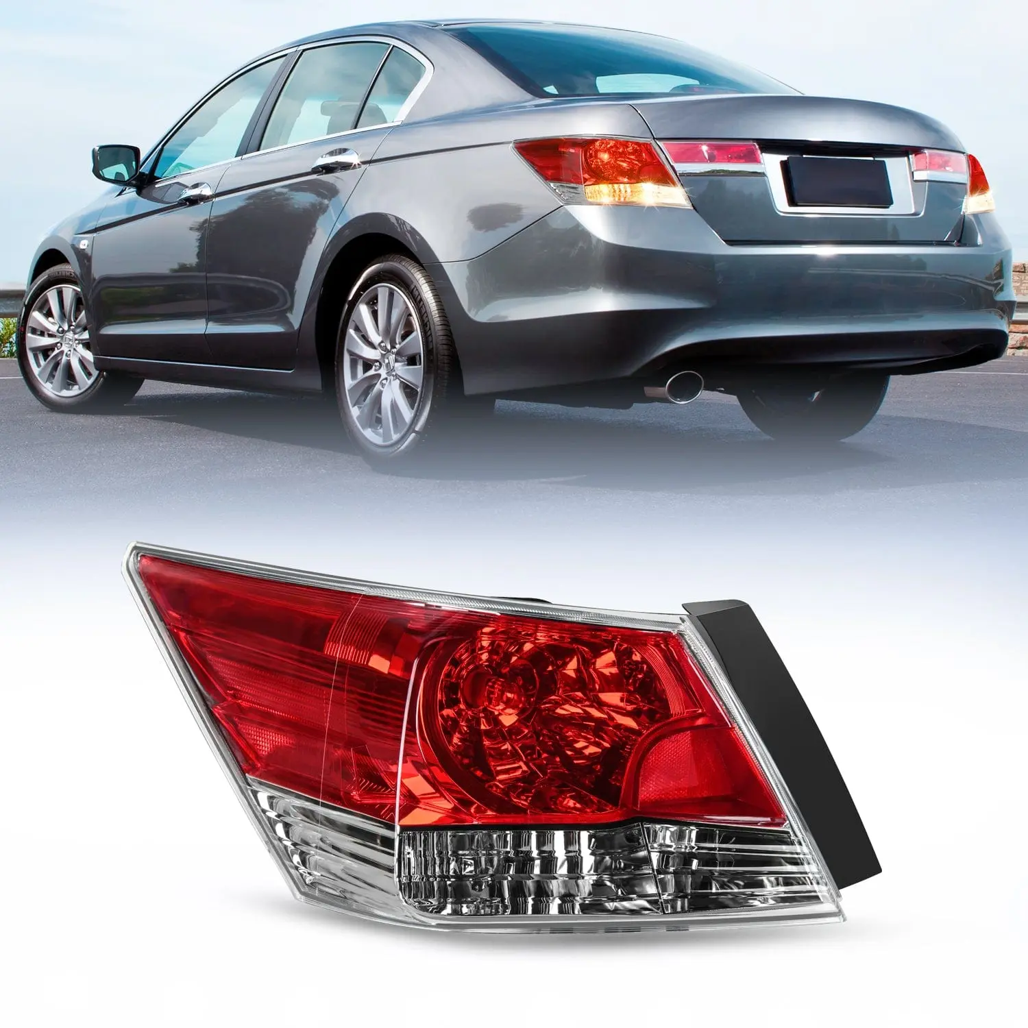 Nilight OE-Style Luminous Polycarbonate Automotive Driver-Side Rear Taillight Assembly - Corrosion-Proof, Durable, Dustproof, Secure, Easy-Install Auto Accessories w/Incl. T20 LED Light Bulbs, 2008-2012 Honda Accord Vehicle-Specific Fit